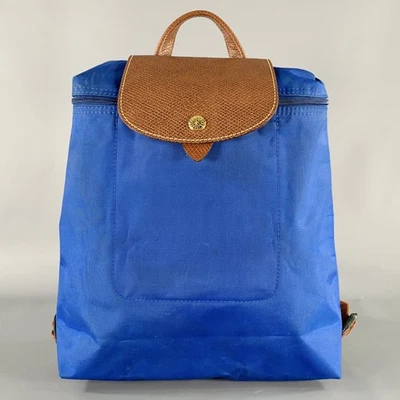 LONGCHAMP Blue Brown Mixed Materials Nylon Leather Backpack Handbag - Image 1 of 4