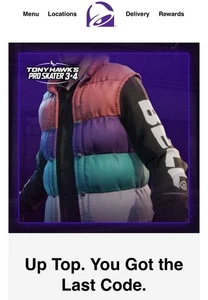 Tony Hawk Pro Skater 3 + 4 Taco Bell Puffer Vest DLC codice di gioco - Foto 1 di 1