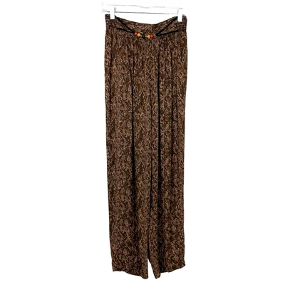 Vintage Carole Little Womens 14 Pants Pull On Rayon 80s Brown Beaded Boho Hippie - Image 1 of 4