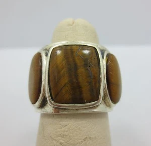 Sterling SILVER OVAL tiger eye Fancy men RING wedding Band 925 Size 6 - Picture 1 of 7