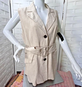 Worthington Rayon Linen Womens Belted Vest NWT, size L Top Versatile Neutral - Picture 1 of 10