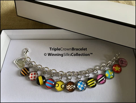 Triple Crown Charm Bracelet - Sir Barton to Justify - Horseracing Silks Cover