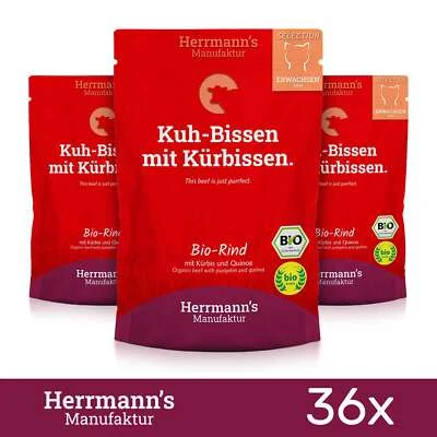36 x Herrmanns Katzenfutter Bio Rind mit Kürbis und Quinoa Tiernahrung 100Gr - Bild 1 von 2