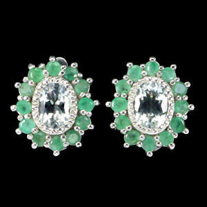 Oval Aquamarine 8x6mm Emerald Gemstone 925 Sterling Silver Jewelry Earrings