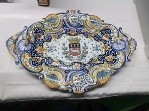 Antike 1709 Französische Fayence Rouen Wappen Bonsecours Rouen Servierplatte (B21 - Bild 1 von 13