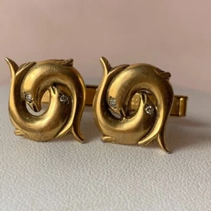 Vintage goldgefüllte Diamant Fisch Manschettenknöpfe - Bild 1 von 6