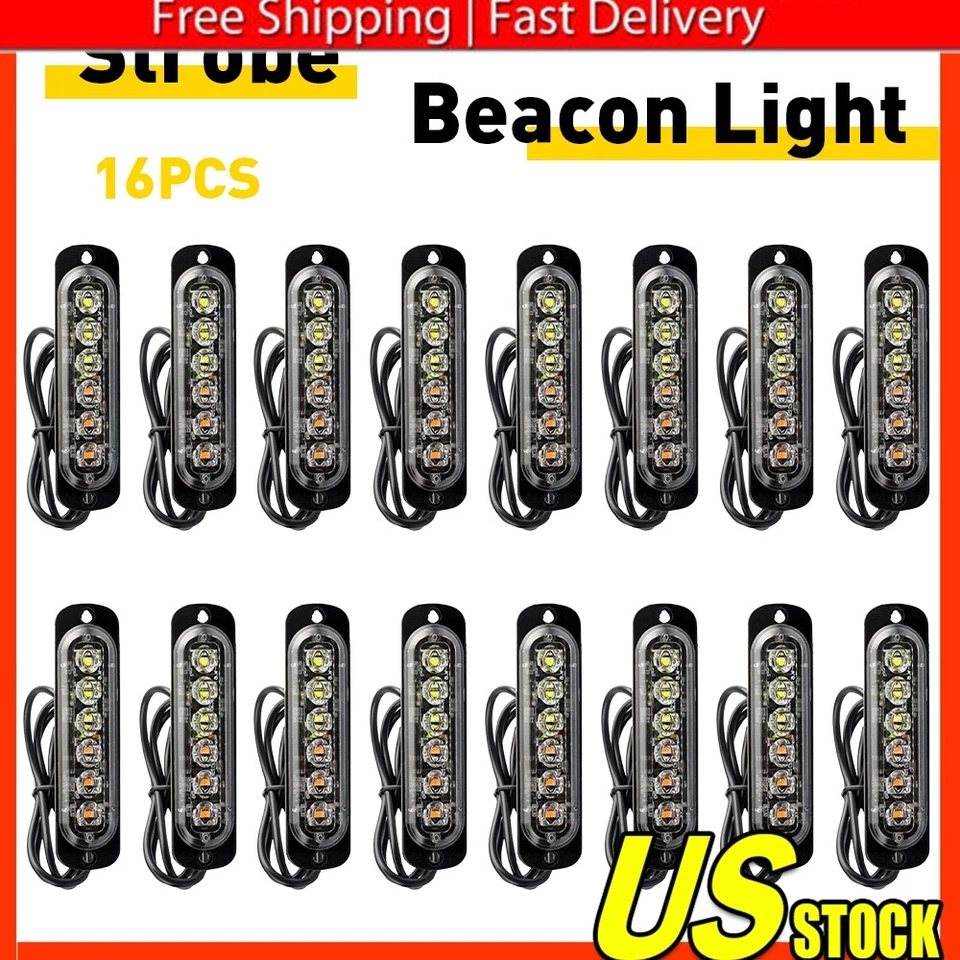 Kit de barra de luz estroboscópica de emergencia marcador lateral parrilla blanca ámbar 16X camión remolque B Foto 1 de 4