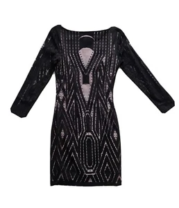 REISS "Kaz" Womens black/Neutral Long Sleeve Lace Graphic Dress. Size UK 8, US 4 - Picture 1 of 13