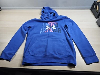 Under Armour Blue Loose Hoodie Graphic Spellout Size YMD Youth Medium Age 10-12 - Image 1 of 4