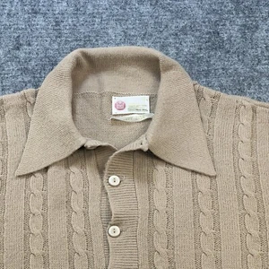 Vintage 70s Sears Kings Road Sweater Men XL Tall Tan Cable Knit Butterfly Collar - Bild 1 von 10
