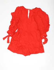 H&M Womens Red Viscose Playsuit One-Piece Size 8 Button - Picture 1 of 10