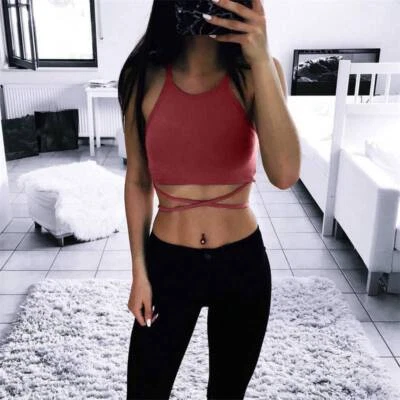 Women's Sling Short 2024 Sexy Solid Hot Selling Summer Color Vest - Image 1 of 4