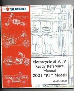 Manual de referencia listo para motocicletas y vehículos todo terreno Suzuki 2001 modelos ""K1" 99923-32001 - Imagen 1 de 2