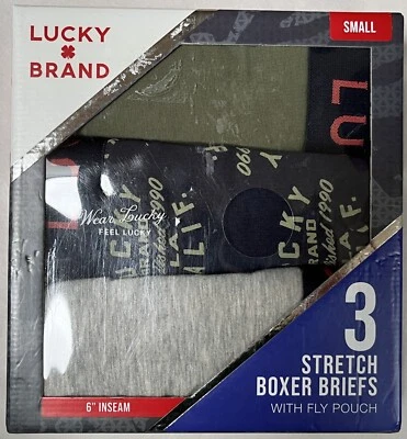 NUEVO EN PAQUETE LUCKY BRAND HOMBRE 1 AZUL MARINO 1 VERDE 1 GRIS CALZONCILLO BOXER ELÁSTICO ROPA INTERIOR S 28-30 Foto 1 de 2