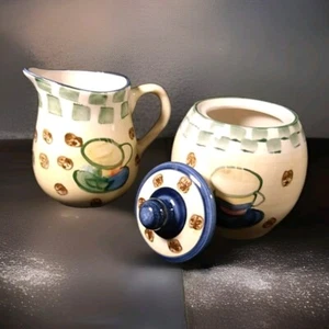 Emerald Collection Creamer & Sugar Set Country Coffee Design - Picture 1 of 10