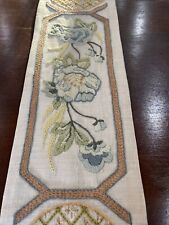 Vintage Crewel Wall Hanging Flowers Ornate Brass Ends 48” Hand Made