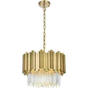 Crystal Chandelier Light Fixture High Quality Satin Gold Living Dining Room 16" - Picture 1 of 9