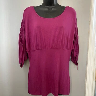 Camisa elástica Willi Smith roxa Y2K top feminina malha manga 3/4 tamanho G - Imagem 1 de 4