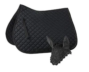 New! Horze Black ALL PURPOSE ENGLISH PAD & EAR NET SET w/ Crystals Fasteners - Picture 1 of 1