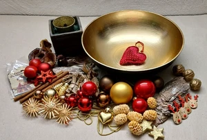 Weihnachtsdeko-Konvolut in Rot-Gold-Natur + große Schale + Bouillondraht 4x50 cm - Bild 1 von 15