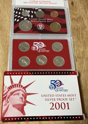 2001S US Mint 50 State Quarter Silver Proof Set w/ COA & OGP - Image 1 of 3