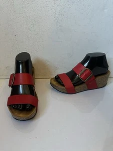 Plakton Wedges Soft Red Leather Sandals Size UK 5 EU 38 - Picture 1 of 10