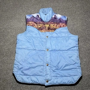 Vtg Sears Western Puffer Vest Mens Medium Mountain Print Outdoor Wear Rodeo - Picture 1 of 10