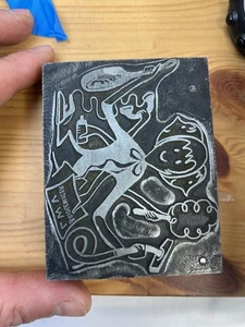 Vintage Letterpress Printing Block Cartoon Character House Cleaner Wood Base - Picture 1 of 4