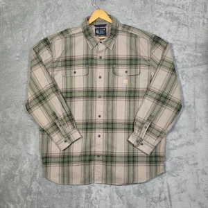 Carhartt Flanella Pesante Uomo 2XL Verde Vestibilità Larga Plaid Bottoni Lavoro 105947 - Foto 1 di 8