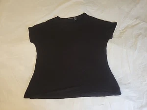 Camiseta Tahari Mujer Talla Mediana Negra Malla Escote Manga Corta Cuello en V Jersey - Imagen 1 de 8