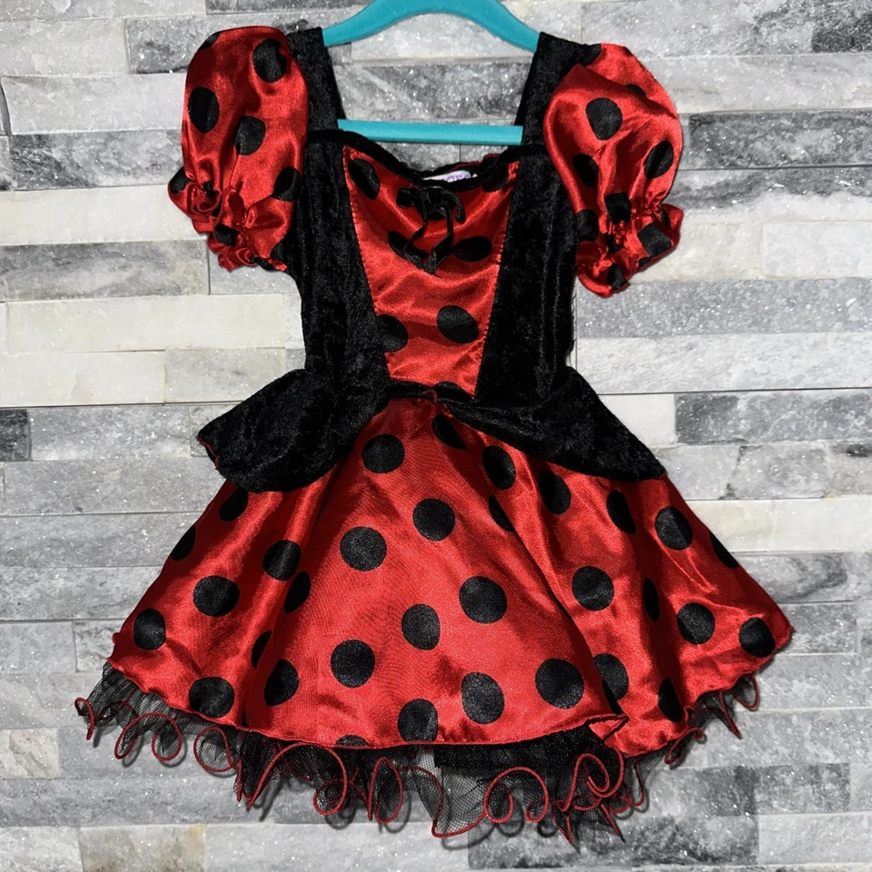 Princesa Paraíso Niño Pequeño 18M 2T Terciopelo Ladybug Halloween Disfraz Vestido Volantes Foto 1 de 4