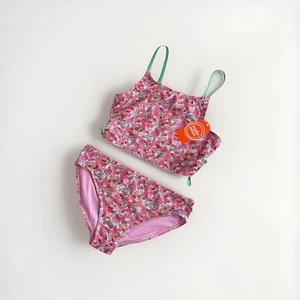 Wonder Nation 2Pc Swimsuit Girls L 10-12 PLUS Tankini Floral Pink Green UPF NEW - Picture 1 of 9