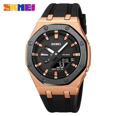 SKMEI Reloj Hombre Ana-Digital Alto Contraste Reloj Resistente al Agua Negro/Oro Rosa Foto 1 de 3