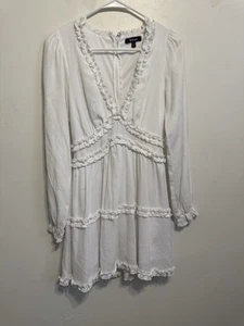 Trixxi Dress Small White Ruffles V Neck Mini Dress Western Girly Boho - Picture 1 of 7