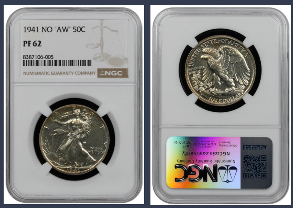 1941 No AW Liberty Walking Half Dollar PF 62 NGC Silver Proof 50c Coin - Image 1 of 1