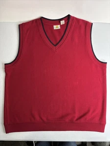 VTG LL Bean Sweater Vest Cotton Pullover V Neck Knit Sleeveless Men’s L Reg Red - Picture 1 of 6