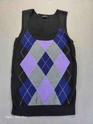 Chaleco Suéter Medio Limitado Para Mujer Argyle Púrpura Gris Negro Y2K Retro Academia Foto 1 de 4