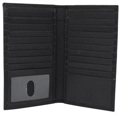 RFID Blocking Bifold Genuine Leather Credit Card ID Holder Long Wallet (Black) - Image 1 of 4