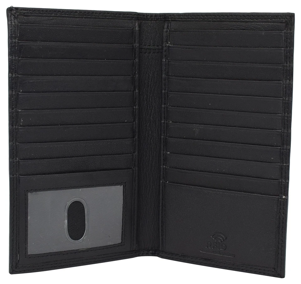 RFID Blocking Bifold Genuine Leather Credit Card ID Holder Long Wallet (Black) - Image 1 of 4