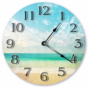 10.5" BLUE GREEN ARTISTIC BEACH CLOCK - Large 10.5" Wall Clock Home Décor - 3139 - Picture 1 of 3