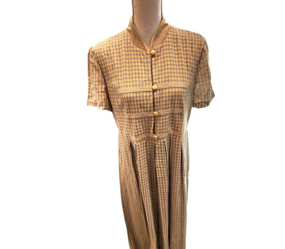 Maxi Vestido Para Mujer Vintage Años 80 M Amarillo Azul Cuadros Pradera Escuela Maestro Modesto Foto 1 de 4