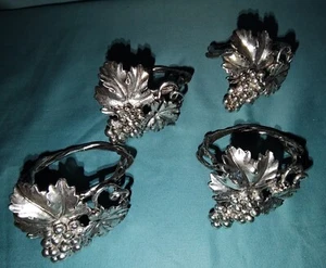 VTG ARTHUR COURT 1995 Signed Cast Aluminum Napkin Rings Holders Grape Vine Qty 4 - Picture 1 of 10