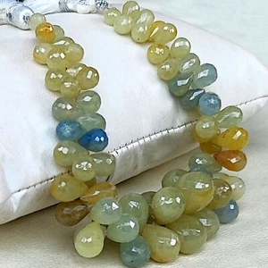 Natural White Grey Sapphire Gems 7x5 to 13x9 mm Faceted Teardrop Beads 7" Strand - Picture 1 of 7
