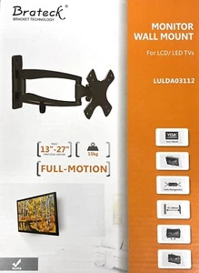 Brateck TV /Monitor Wall Mount 13-27 Inch Tilt and Swivel Bracket 15KG - Picture 1 of 2