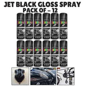 Pintura en aerosol brillante color negro azabache 12 x 250 ml para el hogar coche furgoneta bicicleta - Imagen 1 de 1