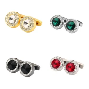 Herren Glänzend Rund Strass Manschettenknöpfe Elegant Verpackt Hochzeit Kristalle Manschettenknöpfe - Bild 1 von 9