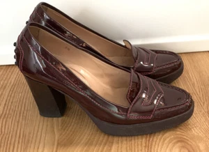 Tod's patent leather loafer block heels burgundy size 5.5 - Picture 1 of 5