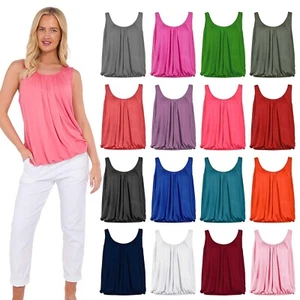 Womens Italian Basic Vest Top Elasticated Round Scoop Neck Vest Ladies - Picture 1 of 69