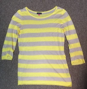 Vince Camuto Linen Blend Striped Sweater, Yellow Beige, S - Picture 1 of 4