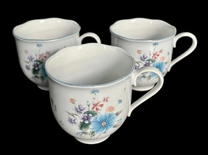 Juego de 3 tazas planas frescas Mikasa Rondo EJ 501 tazas de café marfil con flores - Imagen 1 de 6